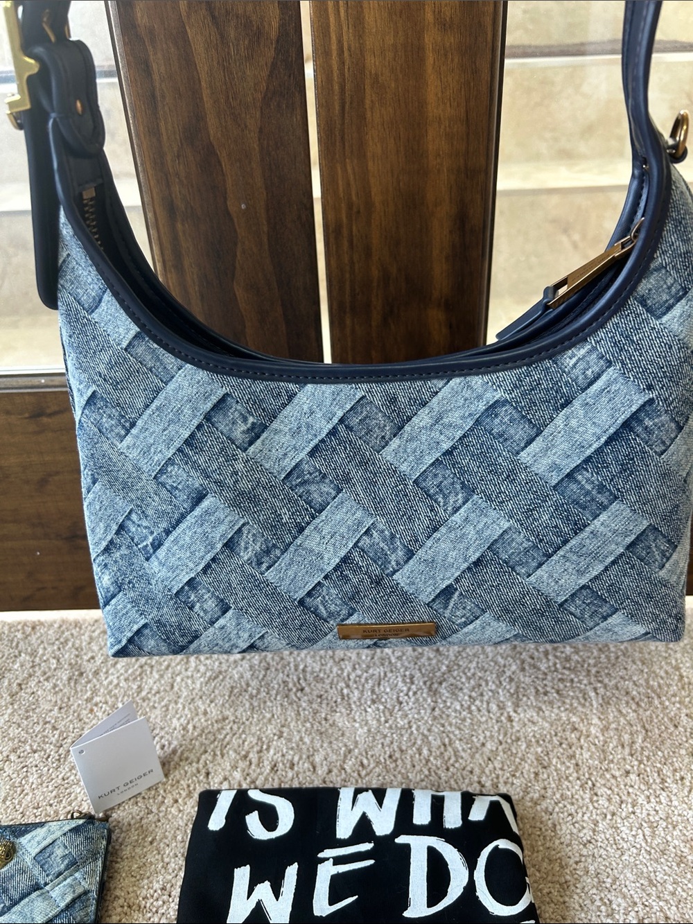 Denim Weave Shoulder Bag in Blue with wallet and dust bag - Picture 3 of 12